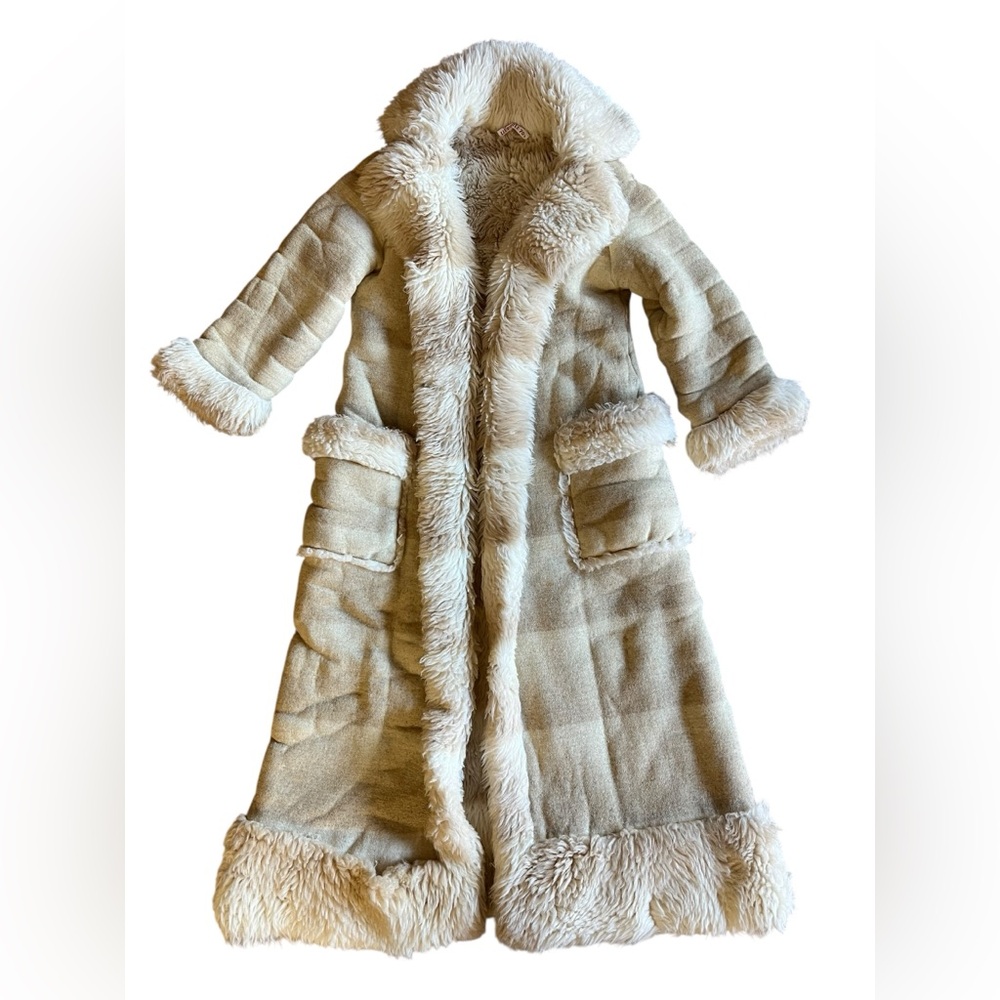 VTG Rare STAN HERMAN Lifestyle 70s Shearling Striped Pennylane Heavy Long Jacket - Picture 7 of 15